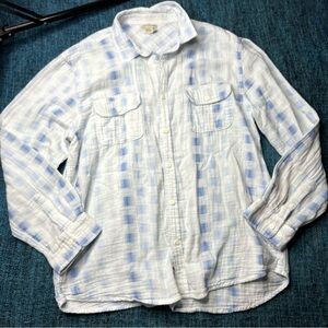Carbon 2 Cobalt 100% Cotton Plaid Long Sleeve Button Up Shirt in Blue White XL